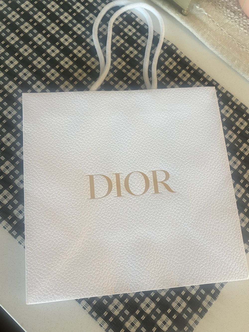 Dior White Paper Tote Bag with Gold Logo